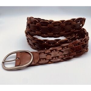 Hollister Wide Braided Woven Wide Brown Genuine Leather Belt Size M/L